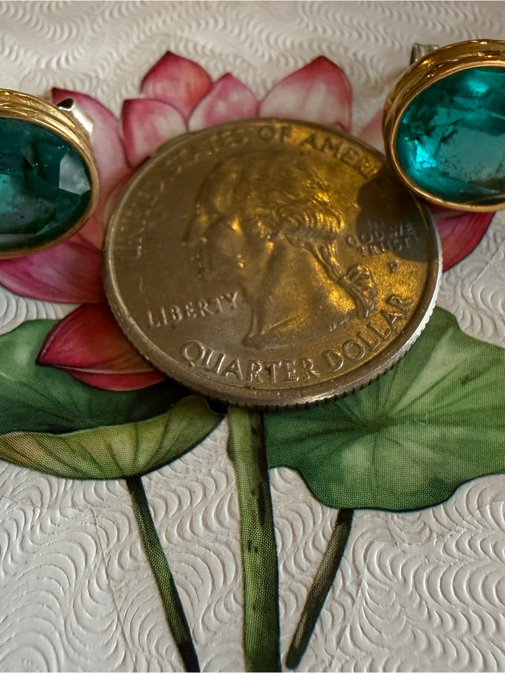 Vintage “ Givenchy” Earrings multi faceted Teal Green Glass Cabochon - Picture 6 of 10